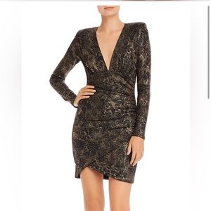 Black and Gold Asymmetrical Wrap Cocktail Dress